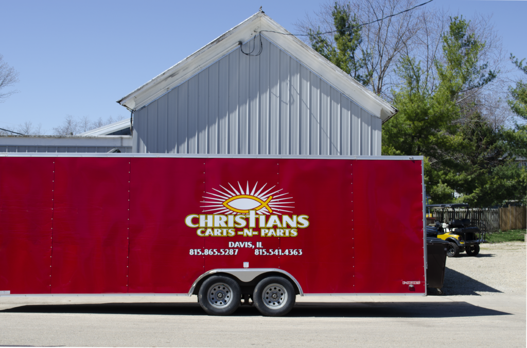 Side view of new location with Christians carts and parts trailer out front